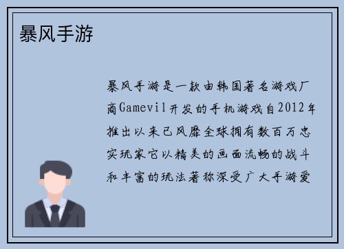 暴风手游